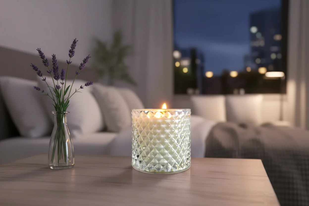 Serene nighttime setting with soft lighting and calming atmosphere for evening rituals